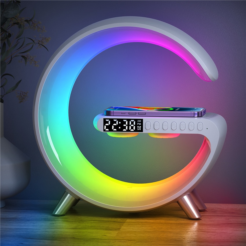 Multifunctional Wireless Charger Stand Alarm Clock Speaker APP RGB Light Fast Charging Station for iPhone X 11 12 13 14 Samsung